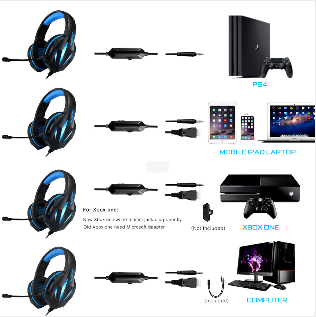 Headset Gaming With Luminous Wired Gaming Headset