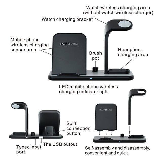 Detachable 3 In 1 Fast Universal Wireless Charging with Bracket Stand