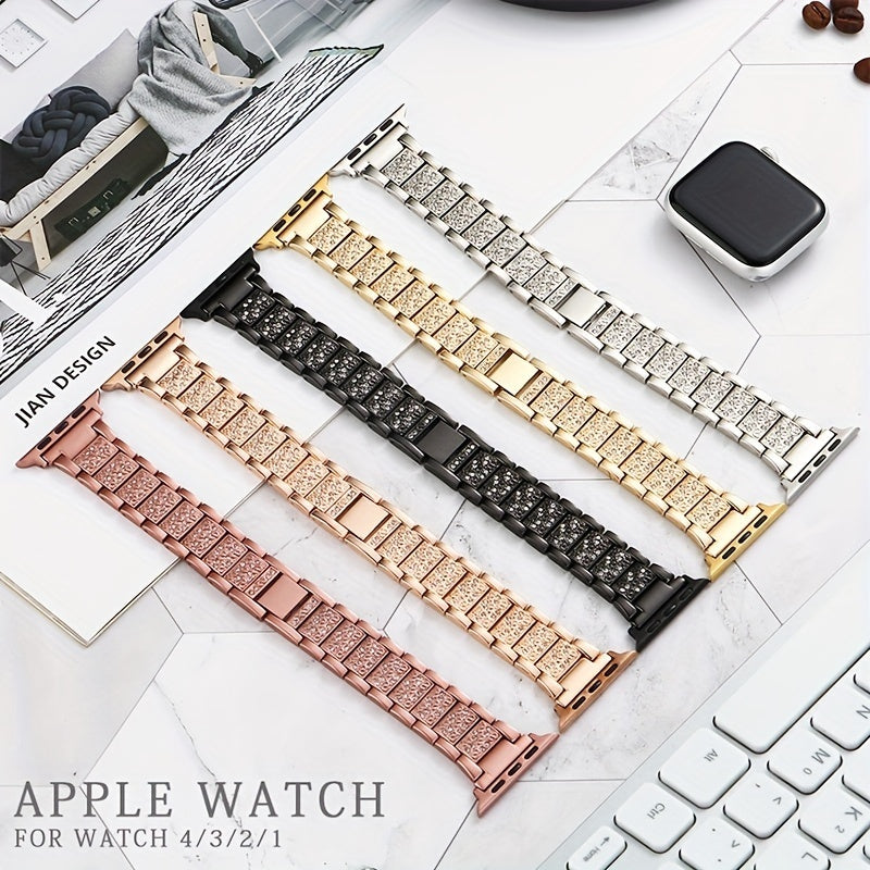 Metal Diamond-Encrusted Smartwatch Band